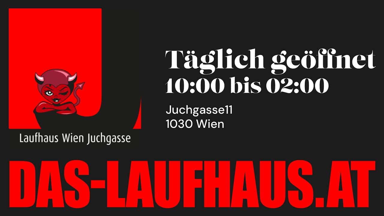 Werbung das Laufhaus Juchgasse in rotschwarzen Logofarben 2